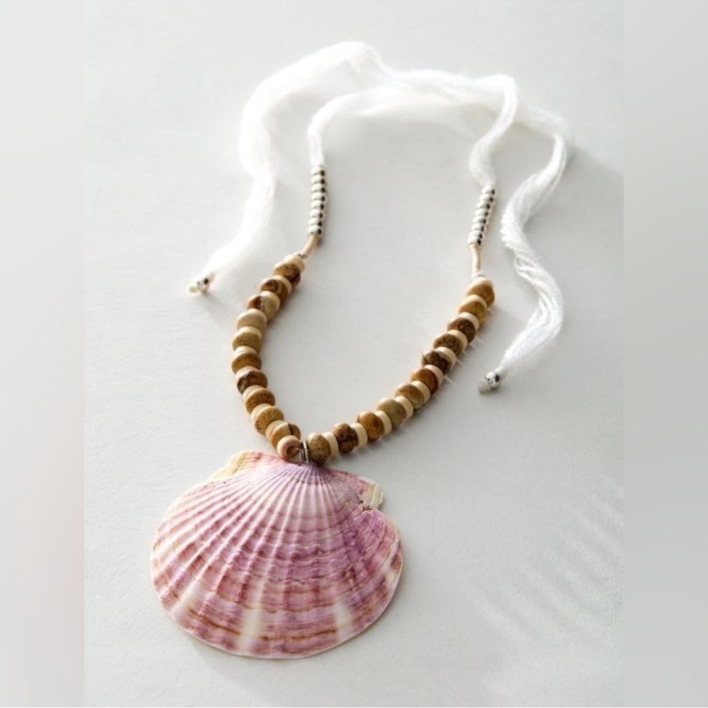 New! Free People Love Letter To The Sea Shell Necklace With Adjustable Ribbon - Picture 2 of 6